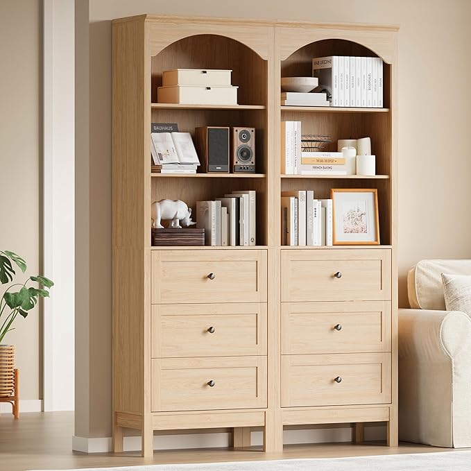 Bookshelf with Drawers, Floor Standing Display Storage Cabinet - Image 3