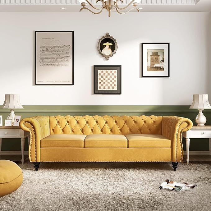 Mid-Century 3 Seater Sofa, Velvet Couch - Image 6
