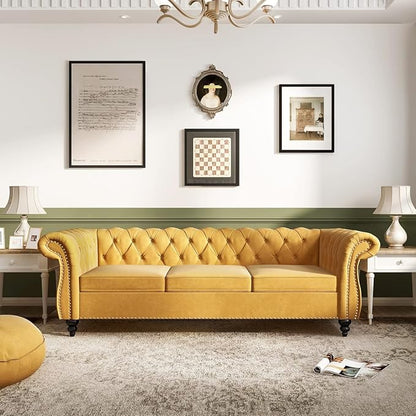 Mid-Century 3 Seater Sofa, Velvet Couch - Image 6