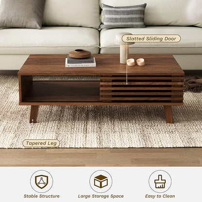 Furniway Mid Century Modern Coffee Table, Wood Coffee Table - Image 4