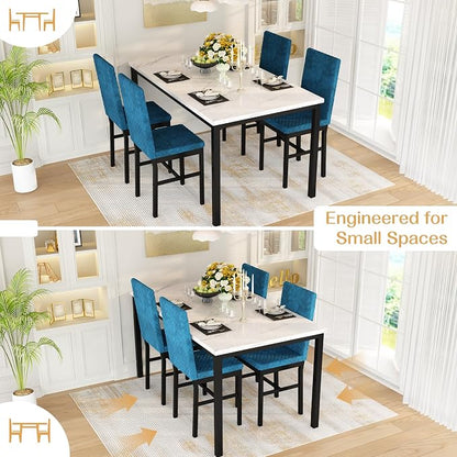 Recaceik Dining Table Set for 4, Modern 5 Piece Dining Table Set Faux Marble - Image 8