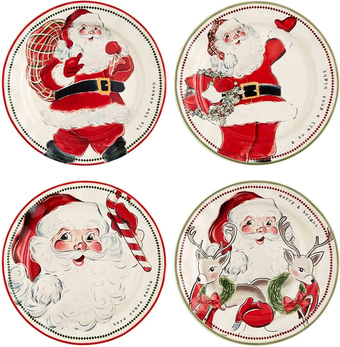 Mud Pie Santa Salad Christmas Plate, Candy Cane, 8" dia