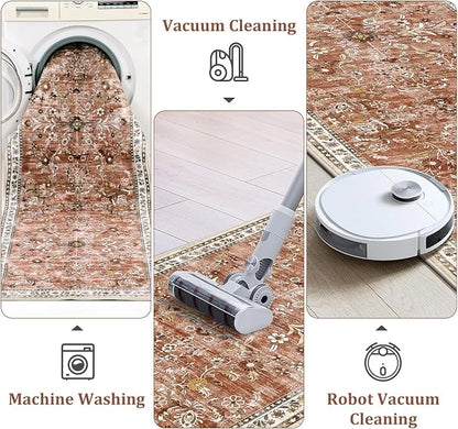 Yamaziot 2x6 Washable Hallway Runner Rug Non Slip Floral Carpet, Brick-red | - Image 4