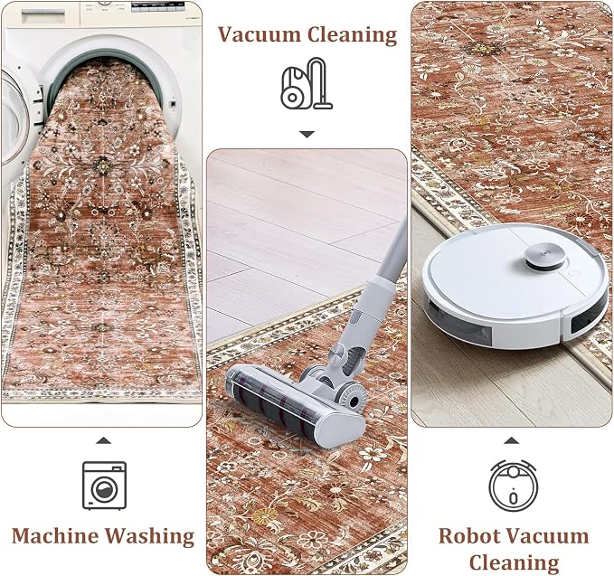 Yamaziot 2x8 Washable Hallway Runner Rug Non Slip Floral Carpet, Brick-red | - Image 5