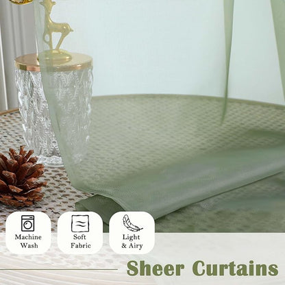 Sage Green Sheer Curtains 84 Inches Long 2 Panels Set, Solid Airy Voile Sheer - Image 3