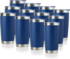 DOMICARE 20oz Stainless Steel Tumbler Bulk with Lid, Double Wall Vacuum Insulated Travel Mug, Powder Coated Coffee Cup, Dark Blue, 12 Pack