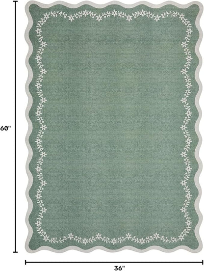 GarveeHome 3x5 Scalloped Washable Area Rug Non Slip Bedroom Entryway Rug | Soft - Image 2