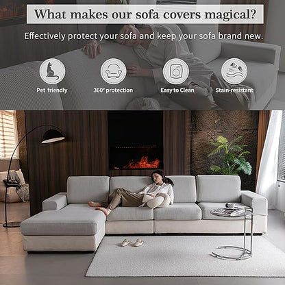 OHSIO Sectional Couch Covers, Wear Resistant Stretch Sofa Covers Washable Soft - Image 4