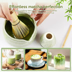 Matcha Whisk Set, 7 PCS Matcha Kit for Tea Ceremony, Matcha Whisk and Holder, Ceramic Matcha Bowl with Spout, Bamboo Scoop, Scoop Holder, Stainless Matcha Sifter and Tea Towel