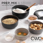 COOK WITH COLOR Prep Bowls with Lids- Wide and Deep Nesting Plastic Small Mixing Bowl Set with Lids, 12 Piece Set - Wide Bowls, Black/White