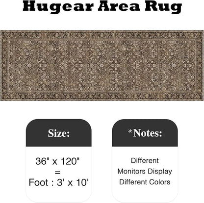3x10 Brown Vintage Floral Washable Runner Rug - Image 2
