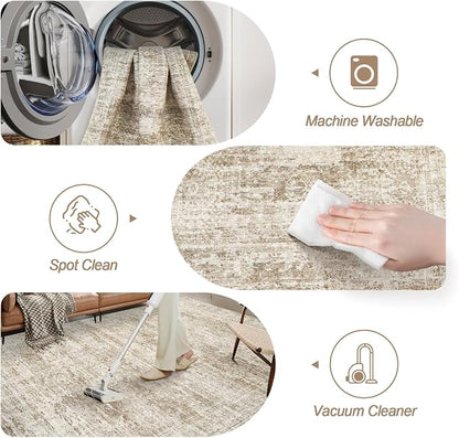 Soalmost Washable Area Rug 8x10 Large Soft Brown Rugs - Image 4