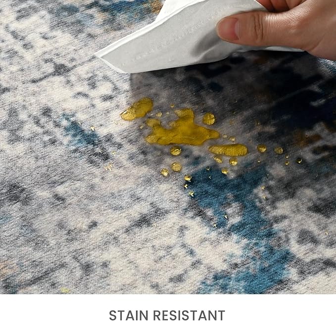 Living Room Rug 7x10 Ultramarine Area Rugs Machine Washable Abstract Boho Large - Image 5