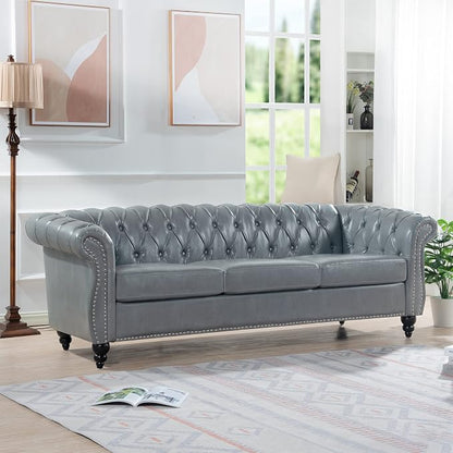 LEVNARY Chesterfield Sofa, Classic Tufted Upholstered Leather Couch, Modern 3 - Image 3