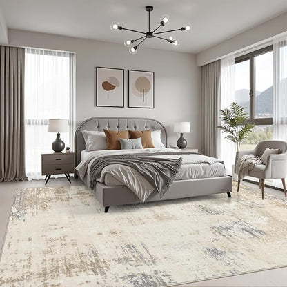 Area Rug Living Room: 4x6 Modern Washable Soft Carpet Beige Brown | - Image 4
