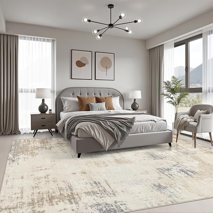 FXRHLP 6x9 Area Rug Living Room: Modern Washable Soft Carpet Beige Brown | - Image 3