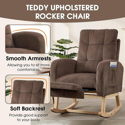 NIOIIKIT Nursery Rocking Chair, Corduroy Upholstered Rocking Chair - Image 6