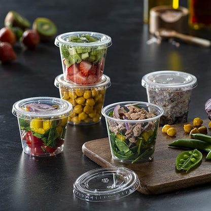 Pantry Value [5.5 oz. - 200 Count Clear Disposable Plastic Portion Cups with Lids - Small Plastic Condiment Containers for Sauce, Salad Dressings & Portion Control