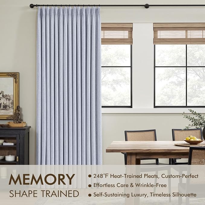 MIULEE Chambray Blue Pinch Pleated 100% Blackout Curtains 40x96 Inches | Room - Image 3