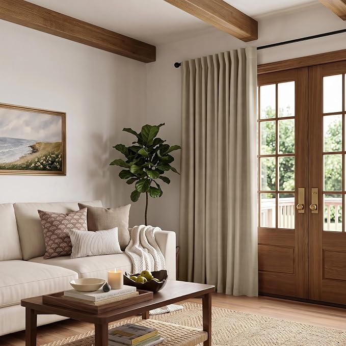 INOVADAY Extra Wide 100% Blackout Linen Curtains 102x84 Earthy Beige | Linen - Image 5
