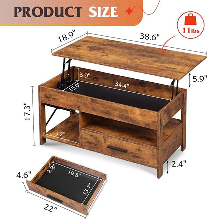 WLIVE Lift Top Coffee Table, Hidden Compartment, Wooden Lift Tabletop Center - Image 6