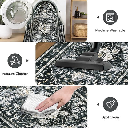 Yamaziot Washable Runner Rug, 2x8 Non-Slip Boho Vintage Hallway Kitchen Rug | - Image 5