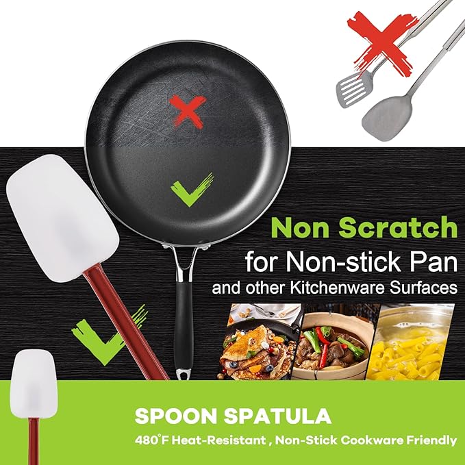 Silicone Rubber Spatula and Spoon Set of 3, High Heat, Commercial Use (3 x 9.5 Inches)