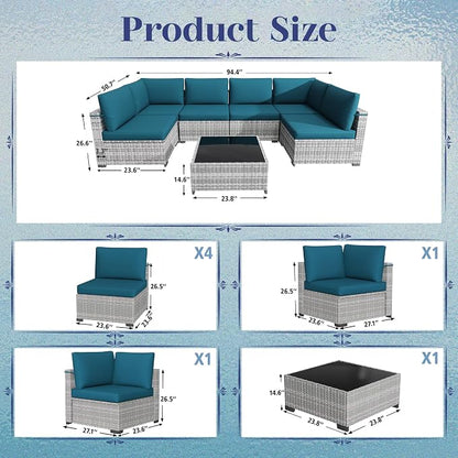 KIGOTY Patio Furniture Set, 7 Pieces Modular Outdoor Sectional Sofa, PE Rattan - Image 3