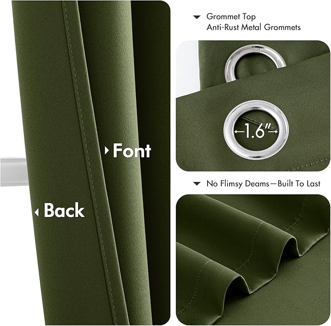 MIULEE Blackout Curtains for Bedroom 2 Panels 40 x 72 Inch Long Olive Green | - Image 4