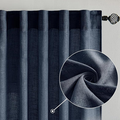 MIULEE Navy Blue Linen Curtains 52x96 Inch Length 2 Panels - Image 2