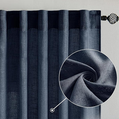 MIULEE Navy Blue Linen Curtains 52x84 Inch 2 Panels - Image 2