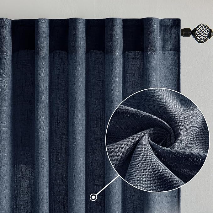 MIULEE Navy Blue Short Linen Curtains 52x45 Inch Long 2 Panels - Image 2