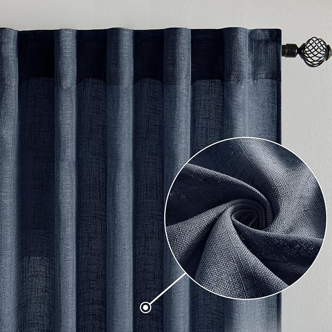 MIULEE Navy Blue Linen Curtains 52x72 Inch 2 Panels - Image 2