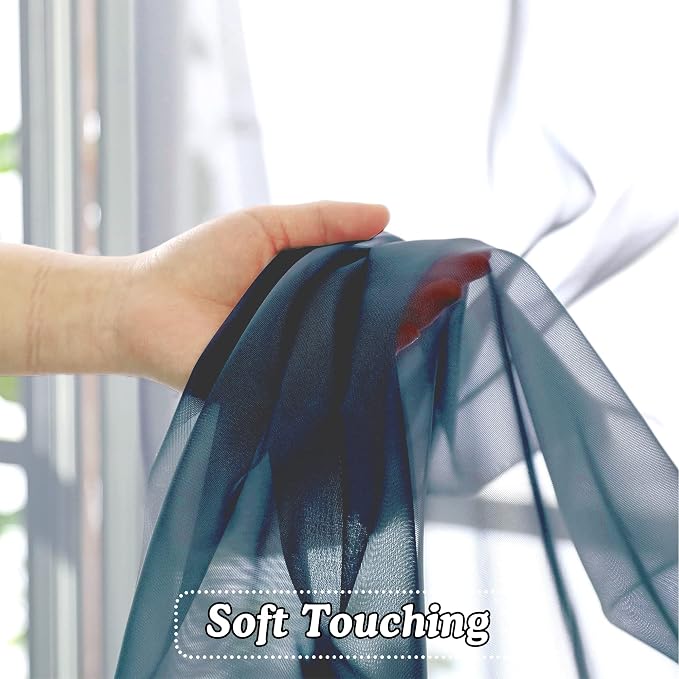 Dusty Blue Sheer Curtains 108 Inches Long, Light Filtering Semi Transparent - Image 4