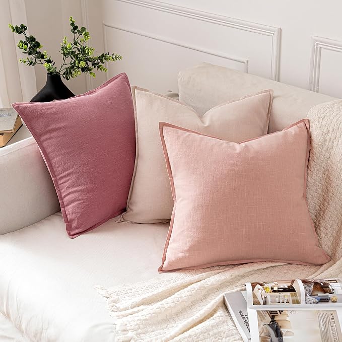 MIULEE Decorative Linen Euro Sham Pillow Covers 22x22 Inch Cranberry Red | Boho - Image 4