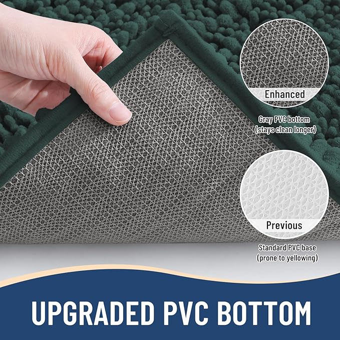 Arotive Luxury Chenille Bathroom Rug Mat, Extra Soft Thick Absorbent Shaggy Bath Rugs, Non-Slip Machine Wash Dry, Plush Bath Mats for Bathroom, Shower and Tub, 30x17, Dark Green