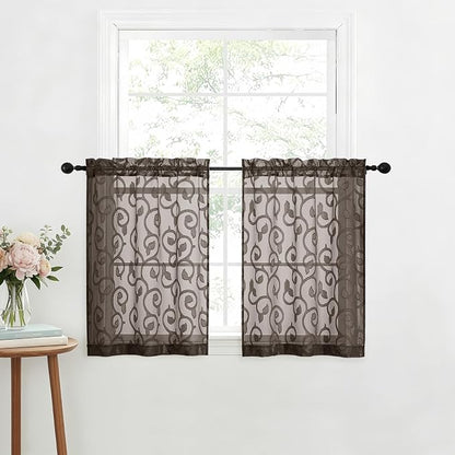 Furman Cafe Curtains 30 Inch Length 2 Panels Set, Elegant Geometric Jacquard - Image 2