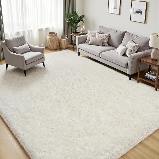 PLHXFR 5x7 Area Rugs Living Room: Fluffy Bedroom Rug Shag Carpet White | - Image 3