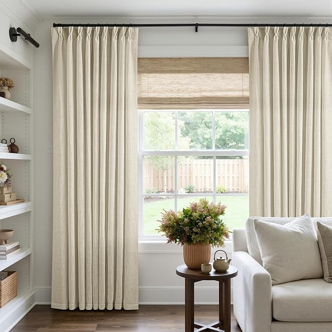 60 Inch Width 120 Inches Long Linen Pinch Pleat Curtains 1 Panel | Light - Image 6