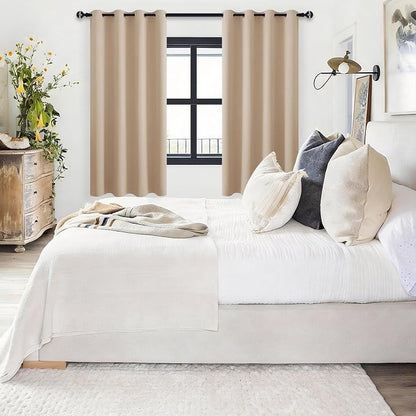 Blackout Curtains for Bedroom, 52 x 63 Inches Length Beige 2 Panels | Thermal - Image 6