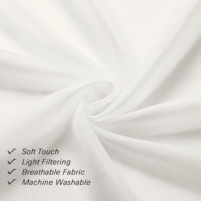 Ivory Sheer Valances for Windows 18 Inch Length 2 Pcs, Cafe Kitchen Curtains - Image 3