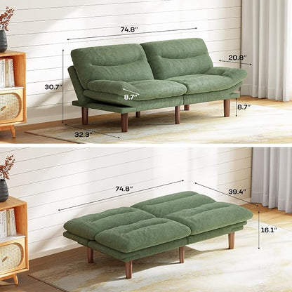 Marsail 75" Futon Sofa Bed, Convertible Corduroy Futon Couch - Image 2