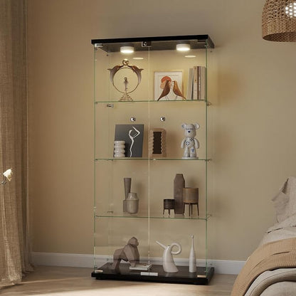 Display Cabinet with Light, Glass Door and Lock, 4-Shelf Fast Installation in - Image 3