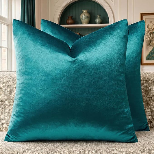 GIGIZAZA Teal Velvet Pillow Covers 18x18 Decorative Pillows Pack of 2 | Blue by GIGIZAZAFocusingonhomedecoration