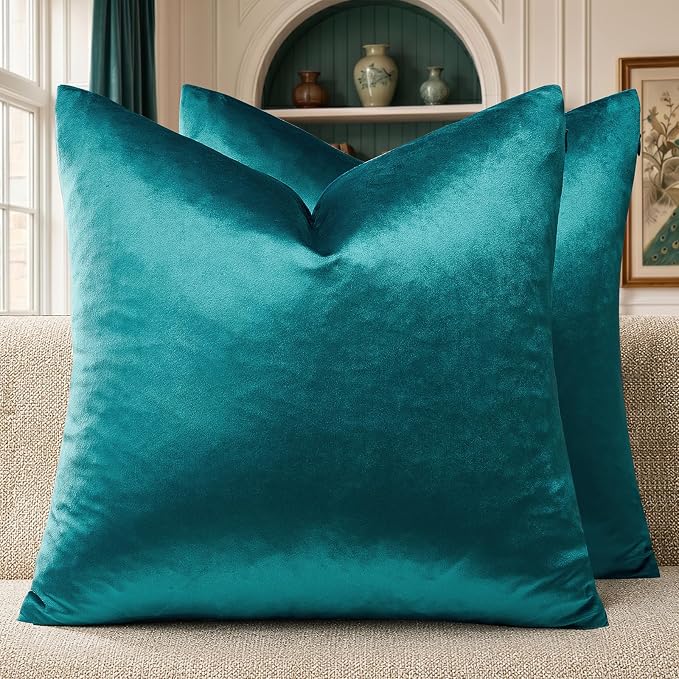GIGIZAZA Teal Velvet Pillow Covers 24x24 Decorative Pillows Pack of 2 | Blue by GIGIZAZAFocusingonhomedecoration