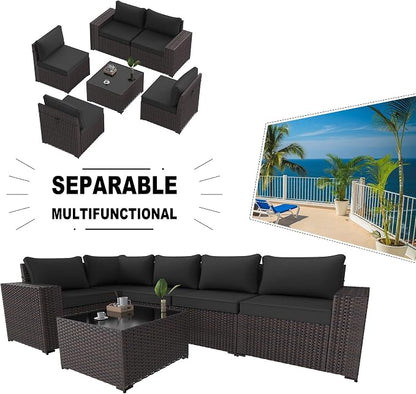 Kullavik Outdoor Patio Furniture Set 6 Pieces Sectional Rattan Sofa Set Brown - Image 5