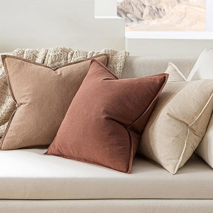 MIULEE Decorative Linen Pillow Covers 20x20 Inch Rust Red | Boho Farmhouse​ - Image 3