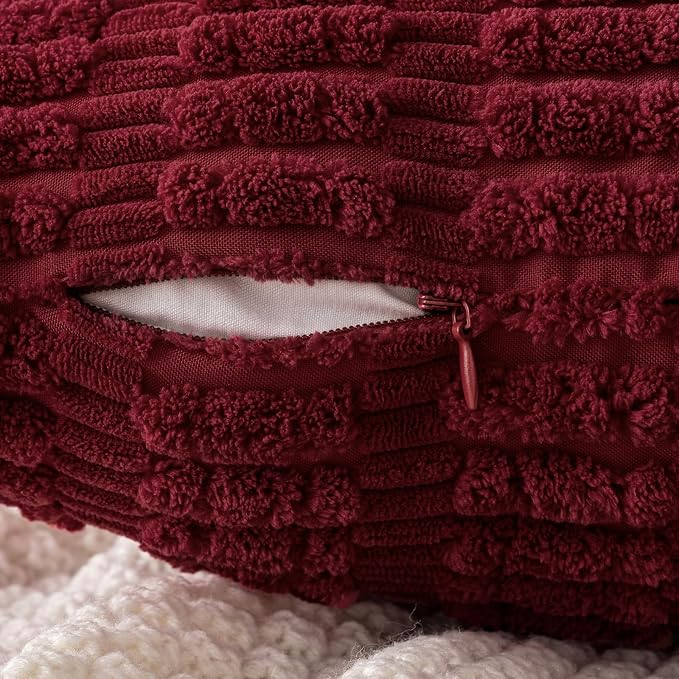 MIULEE Corduroy Decorative Throw Pillow Covers 18x18 Burgundy Pack of 2 | Soft - Image 5