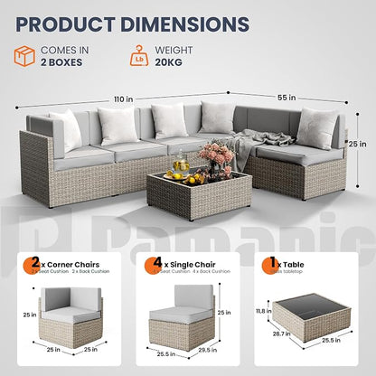 Pamapic 7 Piece Outdoor Sectional Furniture Set, All-Weather Wicker Patio - Image 4