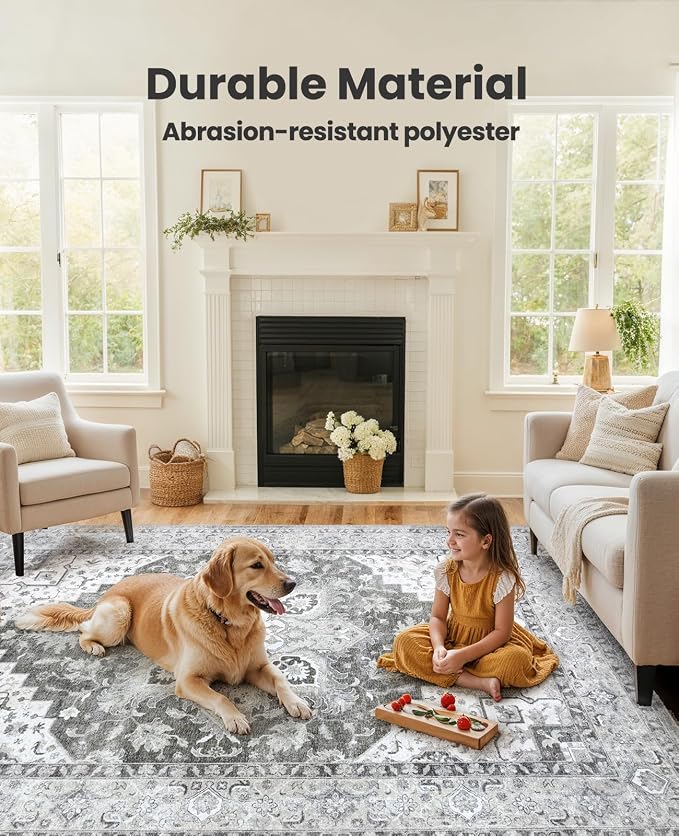 AMADA HOMEFURNISHING 9x12 Area Rugs, Low-Profile Large Washable Area Rug - Image 3